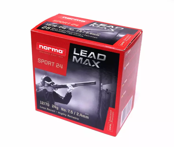 Norma Lead Max 24g No.7,5/2,4mm 12/70 25st - Kaliber 12/70 - 8436587335983 - 1