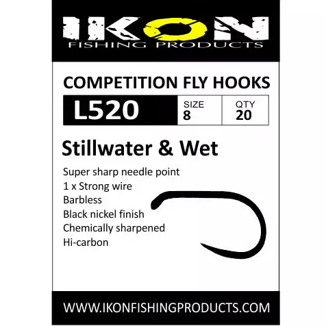 Ikon Competition Fly Hooks L520 8 - Hullinglösa flugkrokar - 6430077070271 - 1