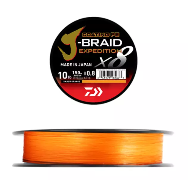 Daiwa J-Braid Expedition x8E 150m 0,10mm Smash Orange - Braided Lines - 043178182673 - 1