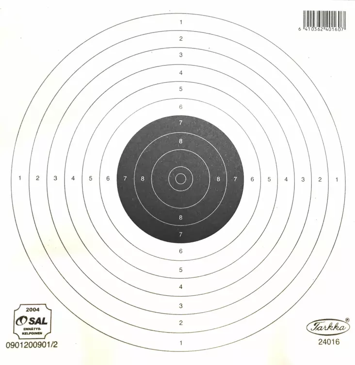 Ilmapistoolitaulu virallinen SAL 17x17cm 100kpl - Ampumataulut ja paikkatarrat - 6410362401607 - 1