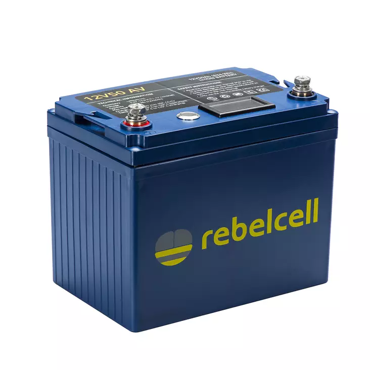 Rebelcell Li-Ion akku, 12V50A (632 Wh). Paino n. 3,9kg. Jännite/varausnäyttö - Veneakut ja laturit - 7106623691977 - 1