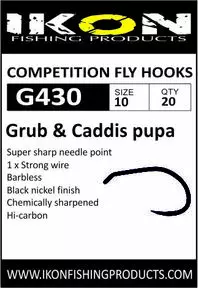 Ikon Competition Fly Hooks G430 Grub & Caddis pupa 10 - Väkäsettömät perhokoukut - 6430077070028 - 1