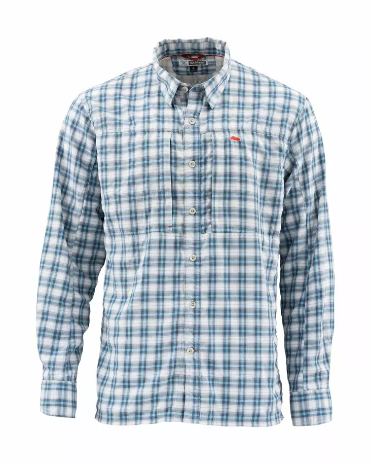 Simms BugStopper LS Shirt Faded Denim Plaid XL - Kauluspaidat - 694264477168 - 1