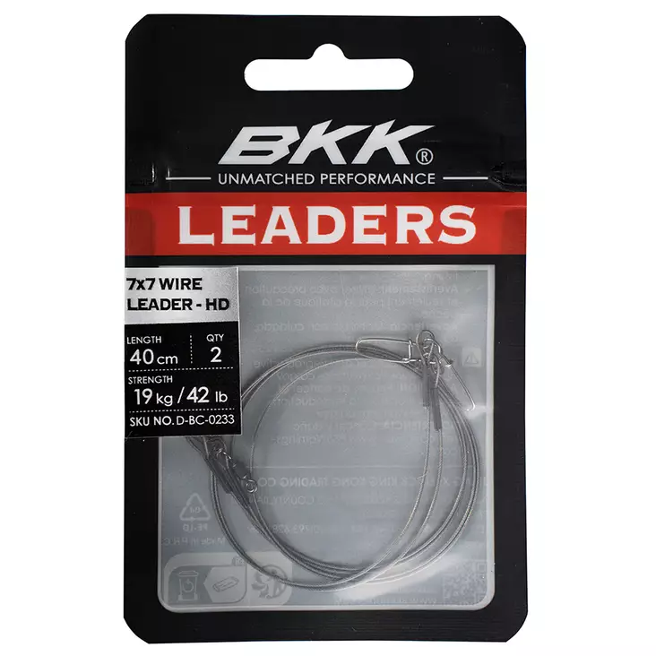 BKK 7x7 Wire Leader HD 40cm/26kg 2pcs Pike Snap - Heittokalastus perukkeet - 6941780957839 - 1